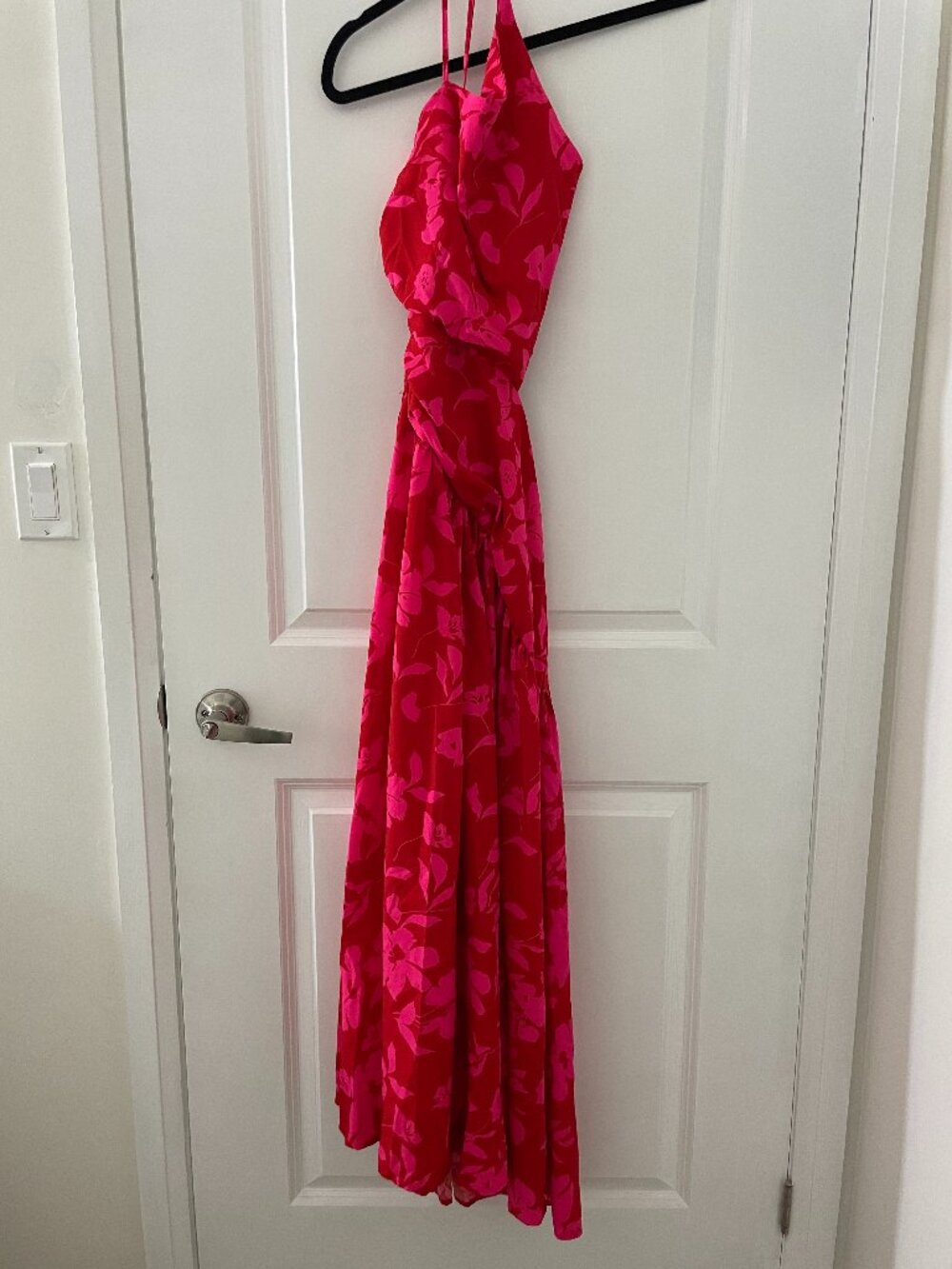 SHEIN Pink Floral Printed One Shoulder Cut Out Waist Ruffle Hem Dress